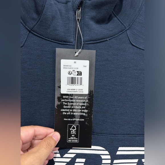 Spyder Mens M Medium Speed Fleece Half Zip Fleece Jacket True Navy Blue NWT - Picture 6 of 12